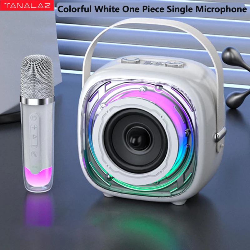 TANALAZ K29 Microphone & Sound All-in-One Wireless Bluetooth Home KTV Full-range Loud Speaker Dazzling Colour White [Single Mic]
