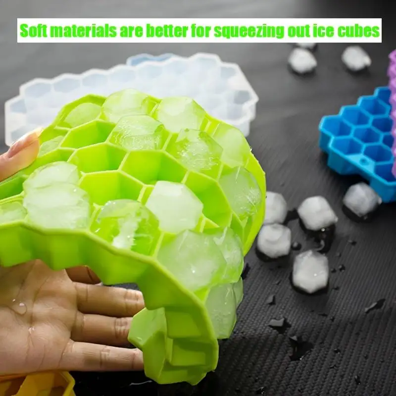 Silicone Ice Cube Trays, Set of 1, Honeycomb Shape 37-Cavity Flexible Ice Mold for Chilled Drinks, BPA Free Kitchen Accessories