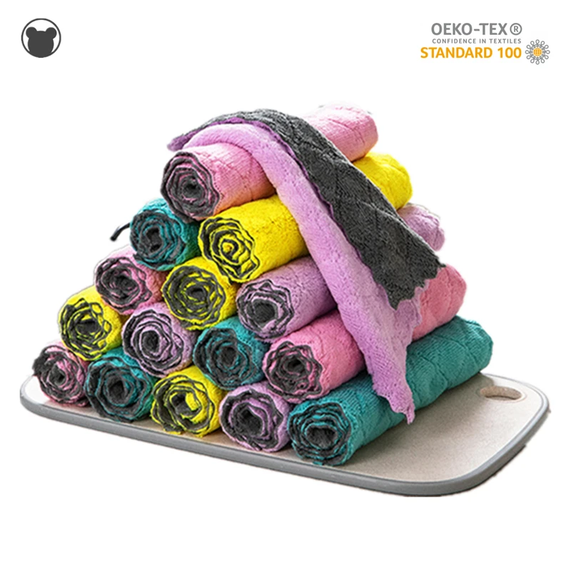 

3PCS Double-sided Super Absorbent Towel for Kitchen Microfiber Rags Goods for The Kitchen Non-sticky Dishcloth Cleaning Supplies