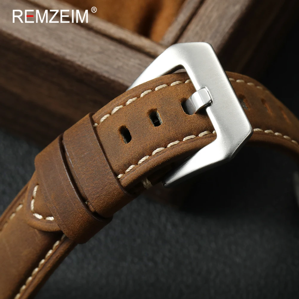 Vintage Crazy Horse Leather Watch Strap - Men's Genuine Cowhide Band, Durable Sport Replacement Bracelet Belt