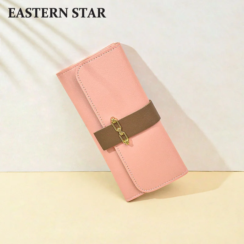 

Women's long wallet drawstring buckle solid color simple lady handbag large capacity multi-function bag