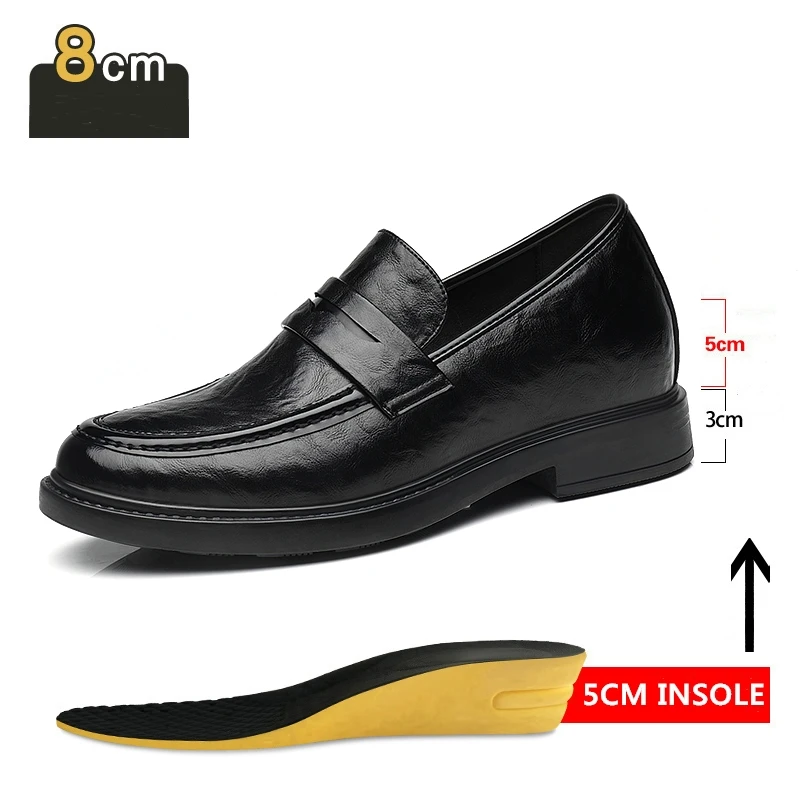 Men's Dress Shoes Increase 8cm Genuine Leather Breathable Invisible Heightening Shoes Business Casual Soft Soled Men Derby mens brogue shoes