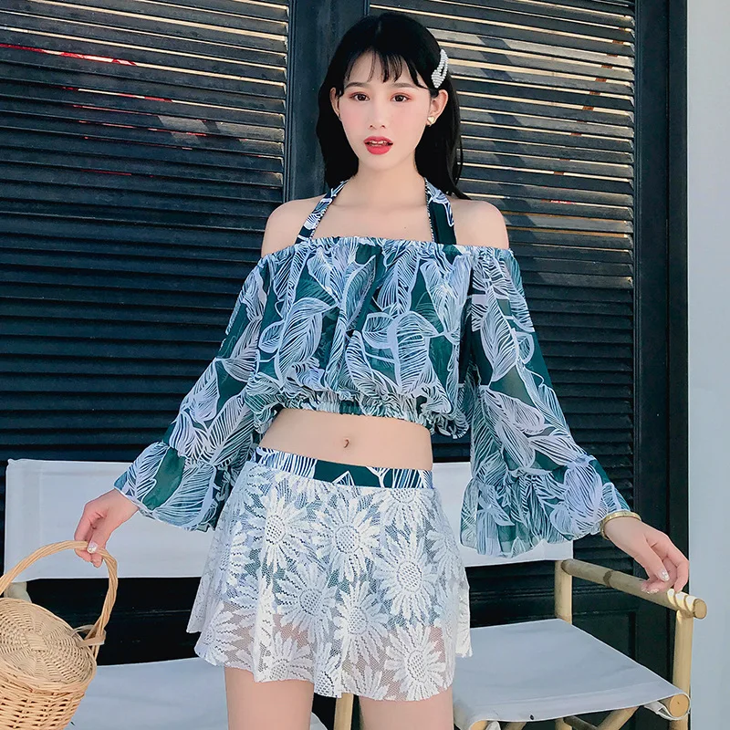 

Swimsuit Woman 2023 Womens Swimsuit Ruffled Off Shoulder Tight Solid Split Swimwear Beachwear Bikini Set Maillot De Bain Femme