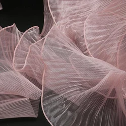 Blue Lace Fabric with Pleated Mermaid Effect and Neon Luster, 15CM Width, 1 Yard - 1Yard (Pure Pink)