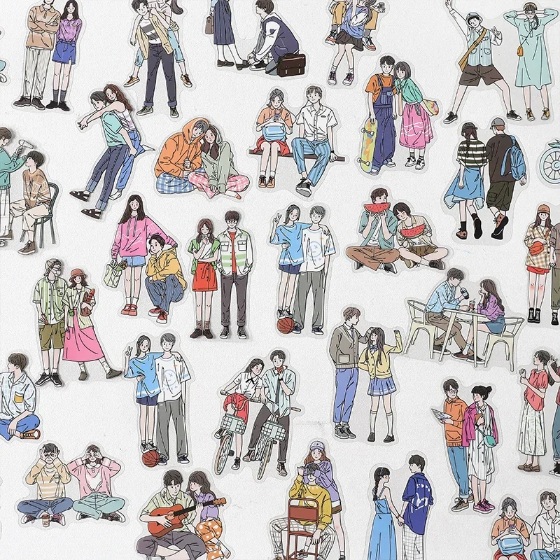 20pcs/lot Kawaii Couple Characters Stickers Pack Korean Style Junk Journal Decorative Sweet Stickers Label Album Scrapbooking Cartoon Stickers Decorative Stickers Adhesive Stickers Decorative Labels Stickers