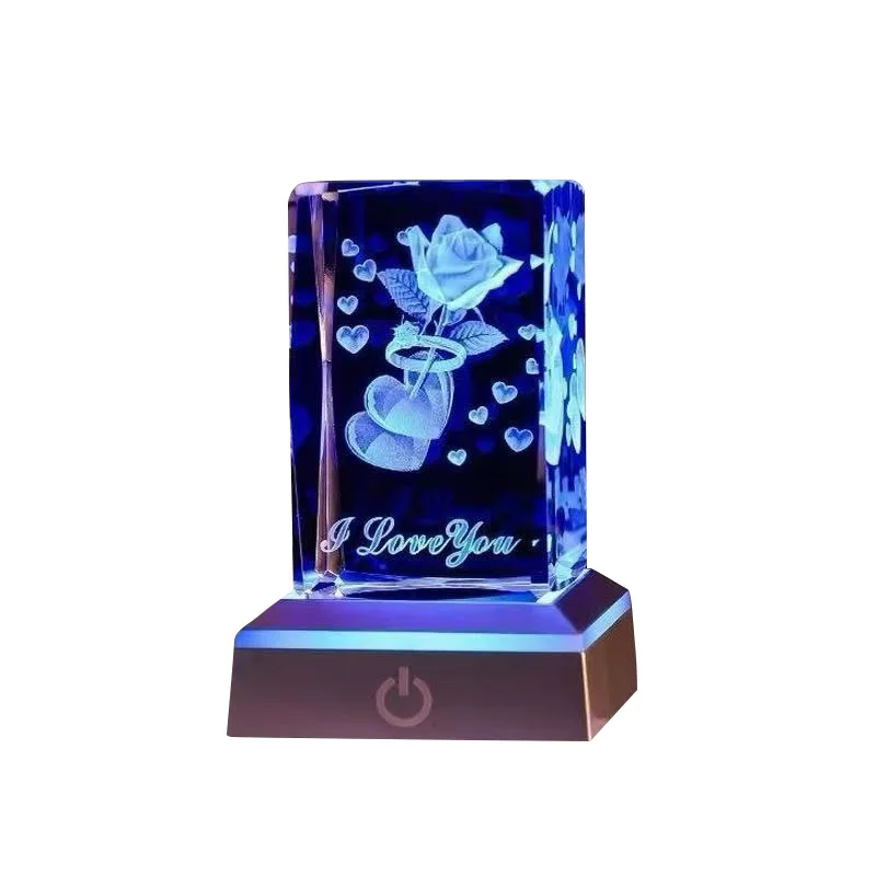 3D 입각 크리스탈 장미 피규어(LED 조명 포함), 독창적인 데스크탑 장식 생일 선물