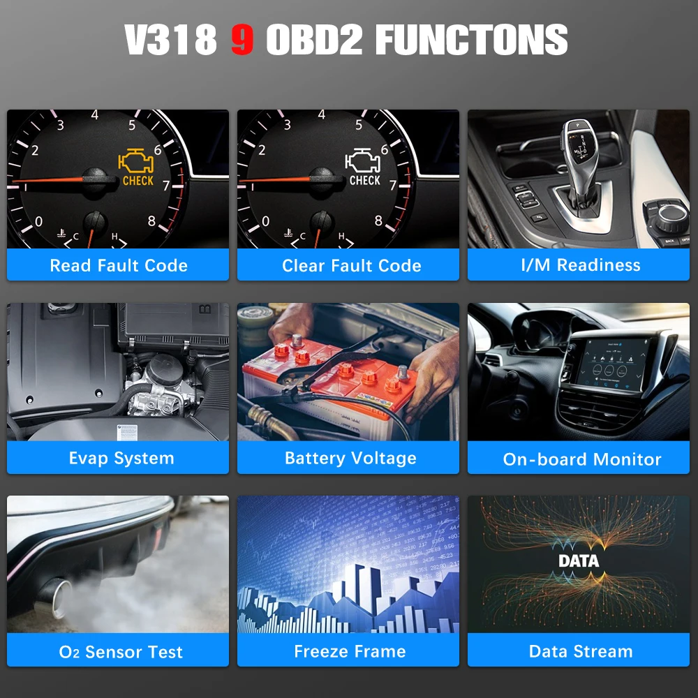 V318 OBD2 Car Diagnostic Scan Tool Automotive ODB2 Code Reader with Russian OBD 2 Scanner Auto Tools PK ELM 327 V 1.5 2