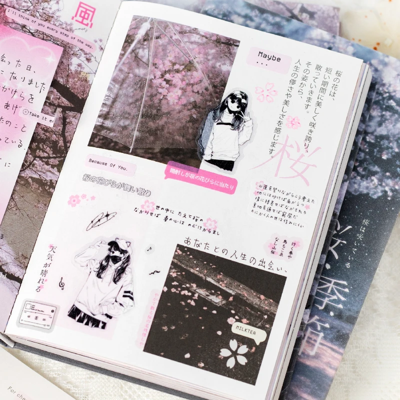 Journal GO 100sheets Cherry Blossom Season Material Paper Book for Collage Junk Journal Scrapbooking Sakura Background Paper 5