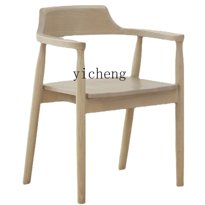 

Xl Milk Gray Household Solid Wood Coffee Restaurant Negotiation Leisure Armrest Backrest Desk Chair