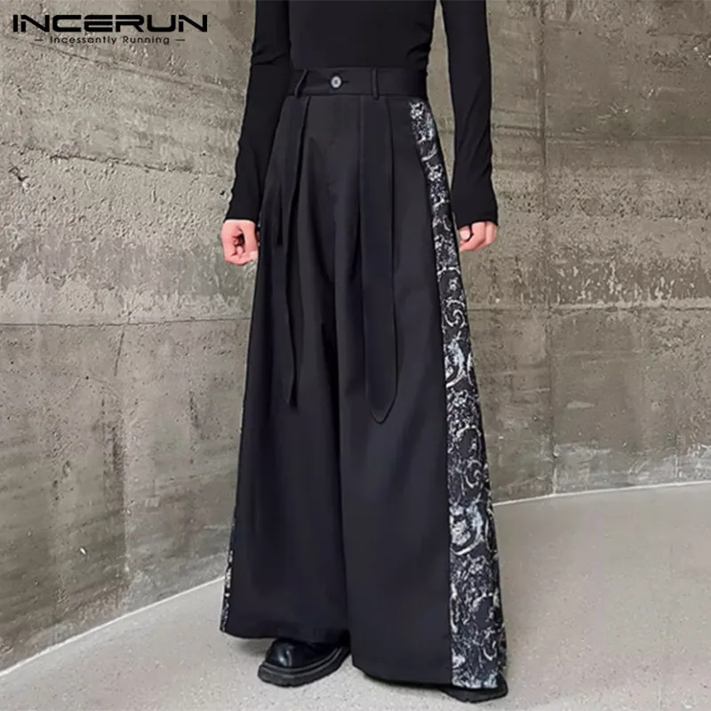 

INCERUN 2024 Korean Style Trousers New Men Printed Patchwork Wide Leg Skirts Pants Stylish Well Fitting Hot Sale Pantalons S-5XL