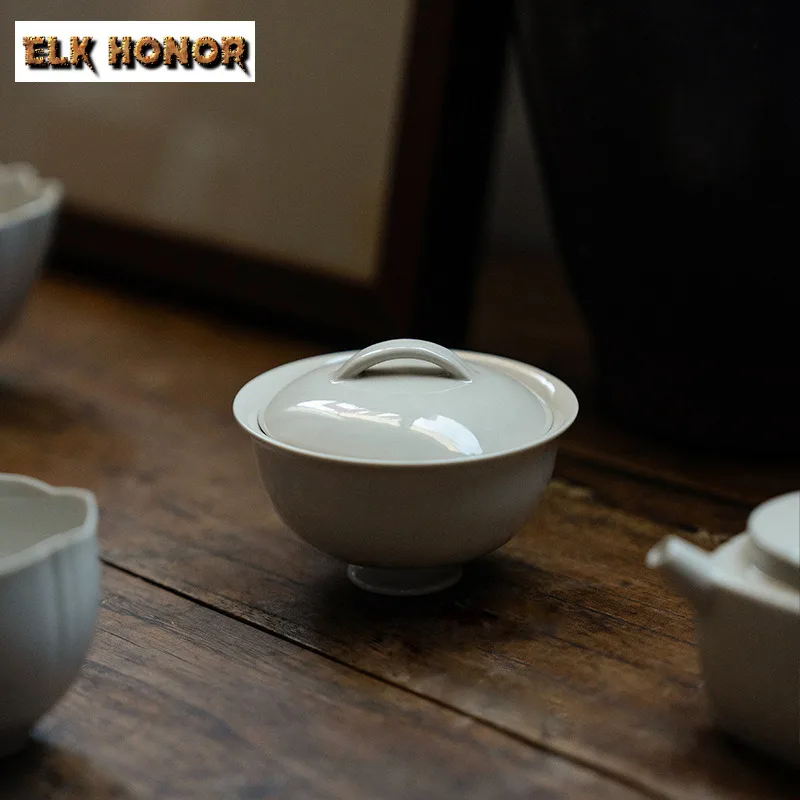 80ml Plant Ash Covered Bowl Zen Ceramic Tea Tureen Boutique Anti-scald Gaiwan Zen Tea Bowl Making Cover Teaware Gift