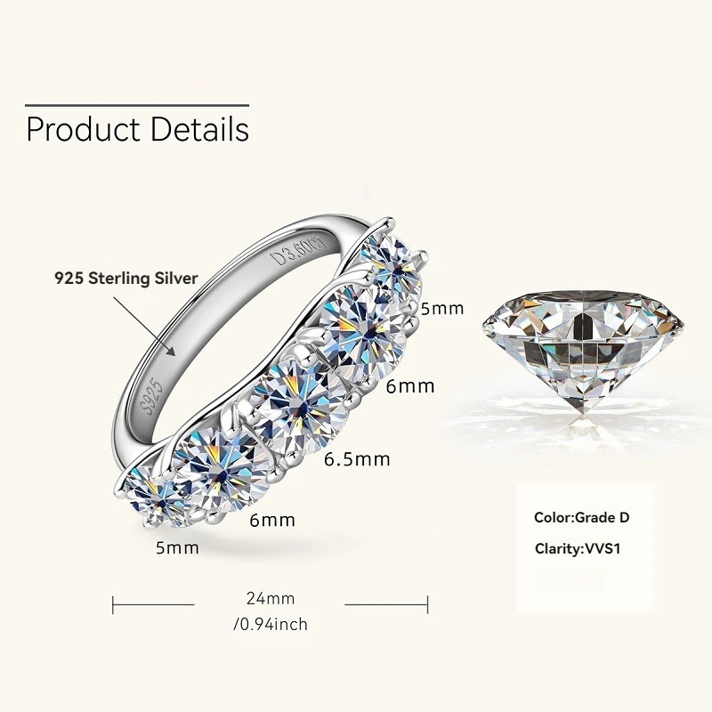 

Apaison 3.6 ct Round Real Moissanite Rings For Women Engagement Wedding 100% 925 Sterling Silver Fine Jewelry Female Gift