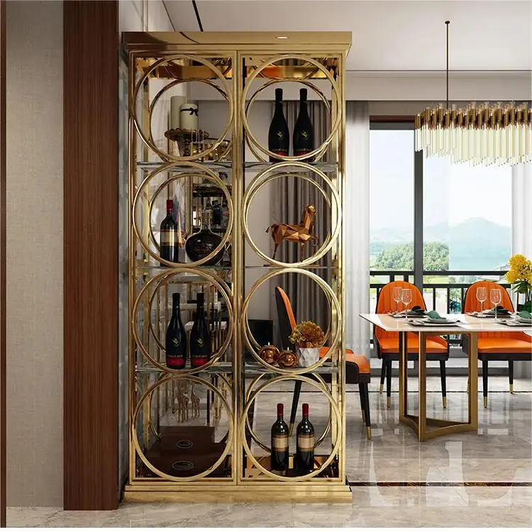 Chic Style Wine Rack Luxury Light Wine Storage Cabinet French Design Metal Showcase Cabinets