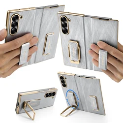 Eary Dual Wristband Leather Phone Case with 360° Rotation Magnetic Stand and Shockproof Protection - Leather (Silver)
