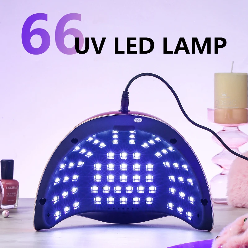 280W 66 LEDs UV LED Nail Lamp for Professional Nails Gel Polish Fast Curing Electroplated Drying Light Lamps 4 Timer Setting 4