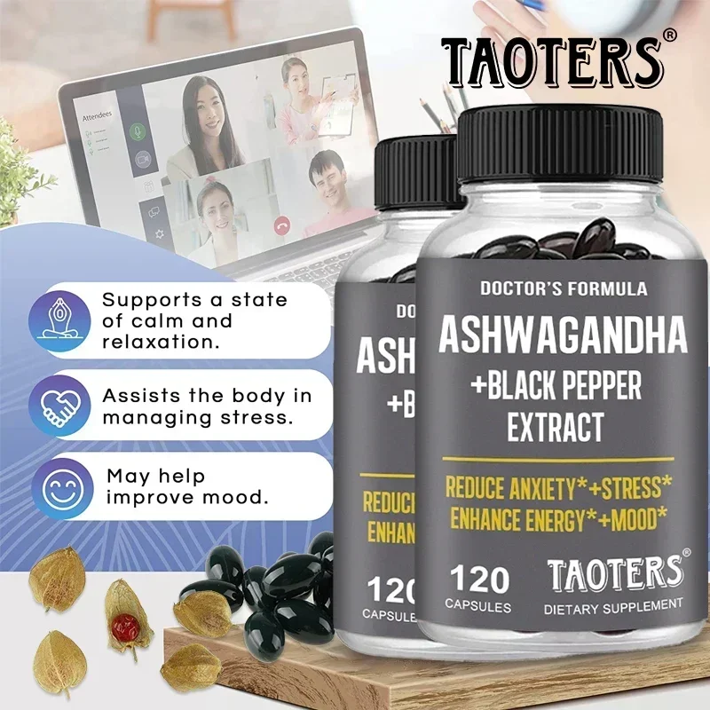 Ashwagandha Supplements - Stress and Anxiety Relief, Lipid Lowering, Natural Mood, Focus Support, Vegan Capsules