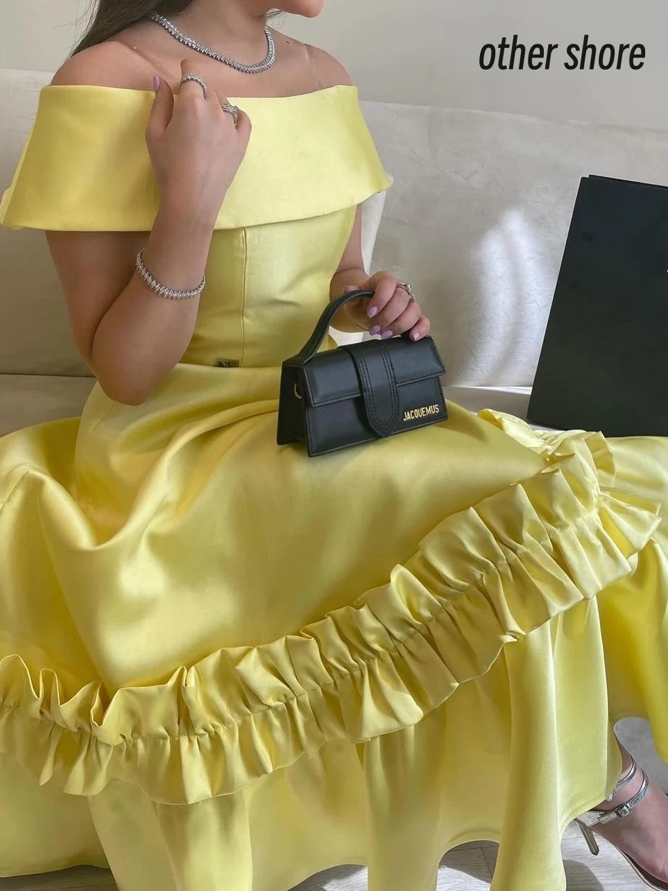 

Other Shore Elegant Vintage Simple Yellow Ruffle A-Line Boat Neck Customize Formal Occasion Prom Dress Evening Party Gowns