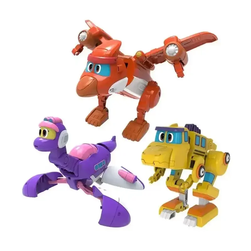 Newest 3pcs/set ABS Min Deformation Gogo Dino Action Figures