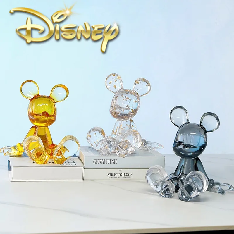 

22cm Disney Anime Mickey Mouse Figure Clear Crystal Statue Sitting Position Kawaii Cartoon Resin Sculpture Trend Decor Toy Gifts