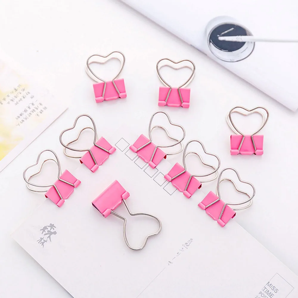 Binder Clips Pink Clip Heart Hollow Out Metal 5 Pcs/lot Notes Letter Paper Office Supplies