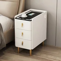 Nordic Style Intelligent Solid Wood Bedside Table Faux Leather 3 Drawers Nightstands with Wireless Charging Side Storage Cabinet 5