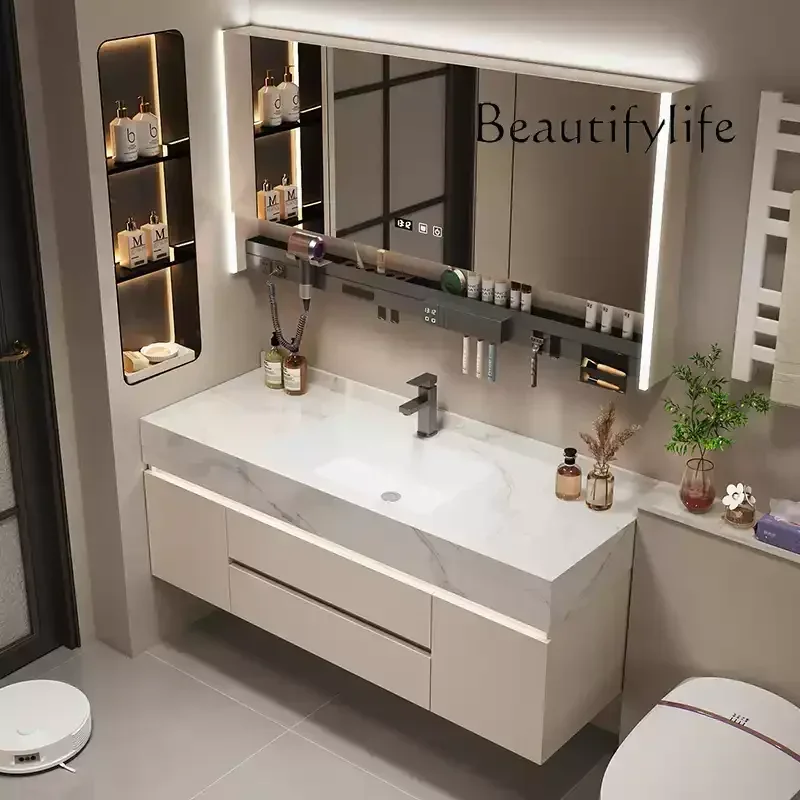 cabinet light luxury toilet washbasin basin cabinet bathroom Rock slab seamless integrated ceramic basin bathroom