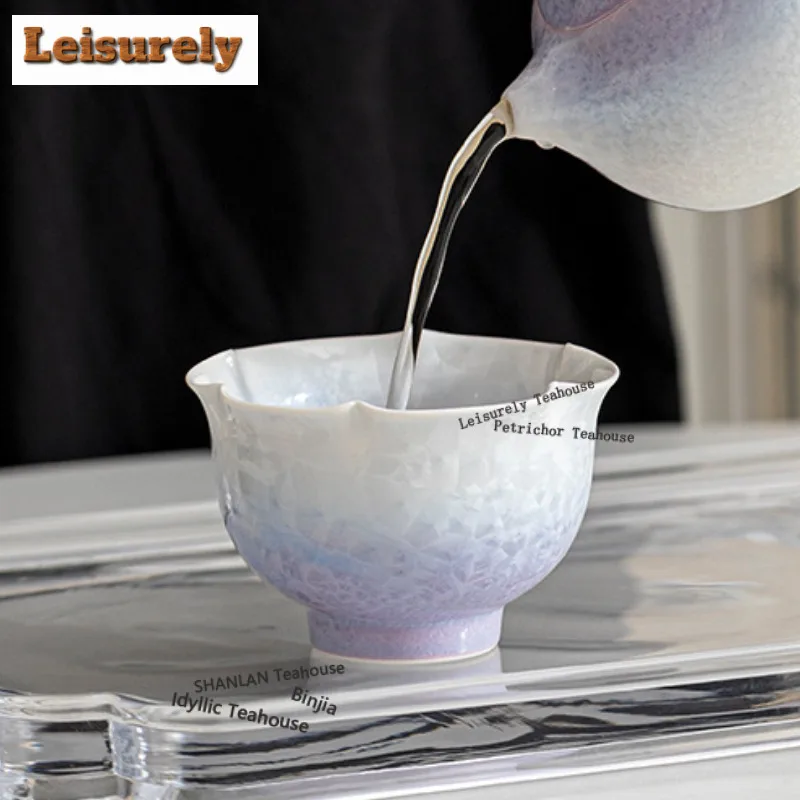 100ml Kiln Fambe Crystal Glaze Flower Mouth Teacup Antique Tea Bowl Tea Pair Tea-tasting Smelling Cup Jianzhan Master Cup Craft