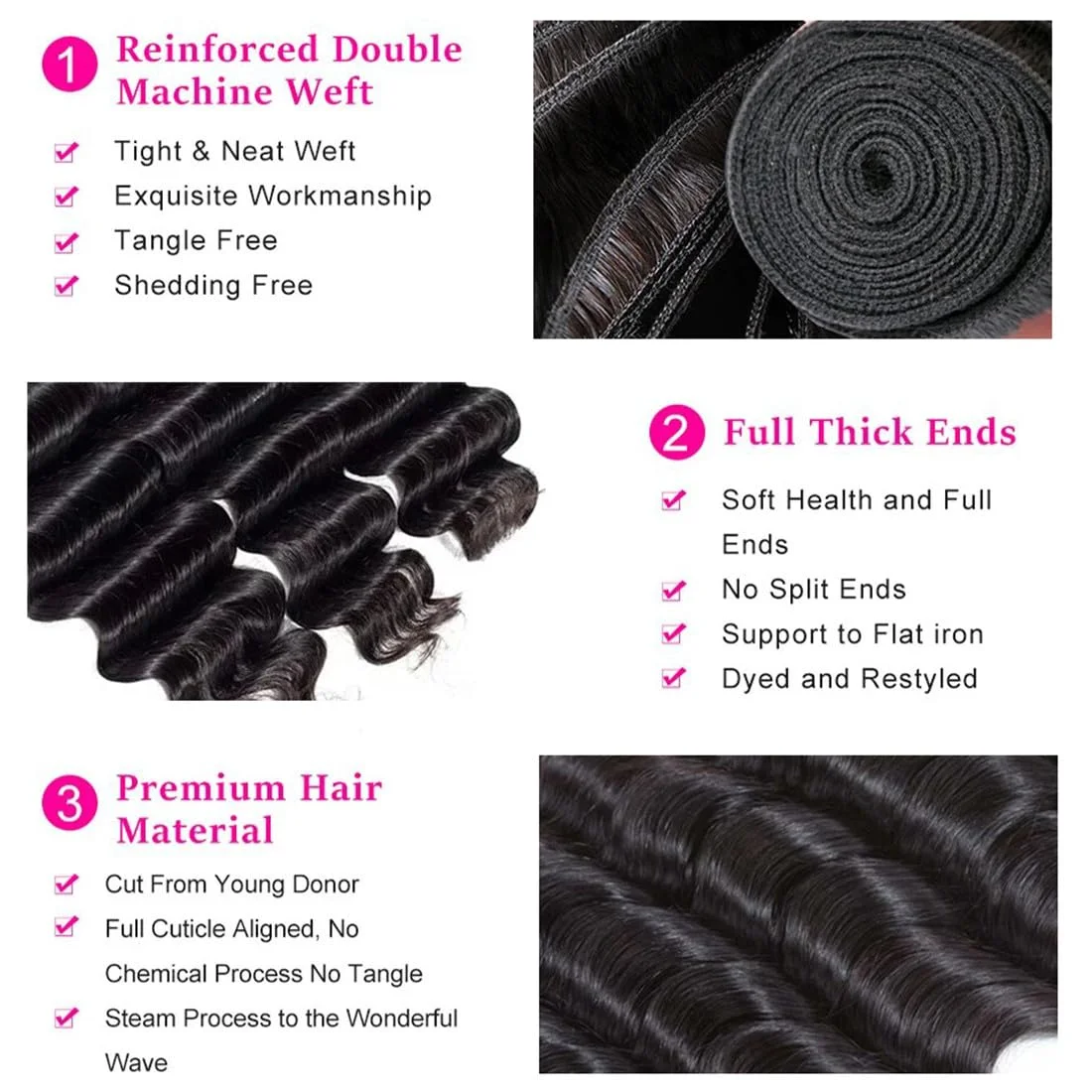 15A Loose Deep Wave Human Hair Bundle Peruvian Raw Virgin Hair 32 Inch Loose Wave 1/3 Bundles Weave Hair Extensions 2