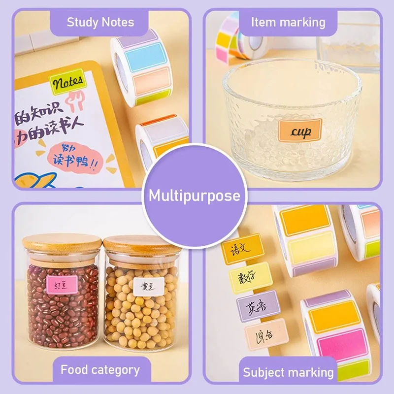 1롤 이름 스티커 색상 코딩 라벨 스티커 접착제 직사각형 스티커 단색 라벨 태그 사무실 교육 용품 TMZ