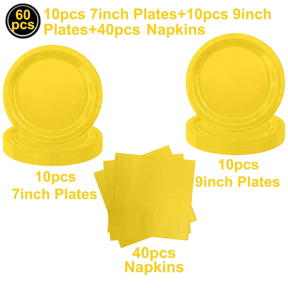 Yellow Party Supplies Tableware Set - Paper Plates, Napkins, and Cups