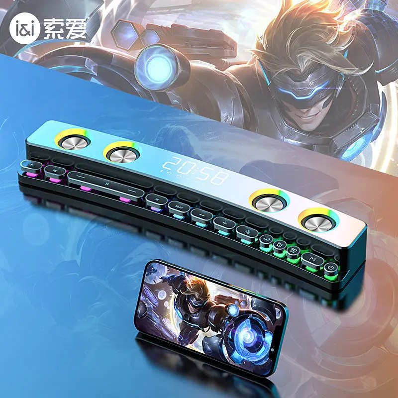 Bluetooth Speaker SOAIY SH39 Multimedia Bluetooth Boombox Home Desktop Gaming Pc 4D Surround Stereo RGB Light Mechanical Keys