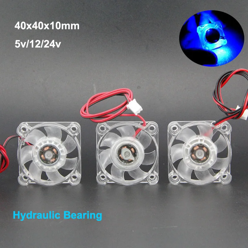 4010 유압 베어링 냉각 브러시리스 선풍기, 투명 백색 LED 발광, 2 핀 DC 5V 12V 24V, 40x40x10mm, 4cm
