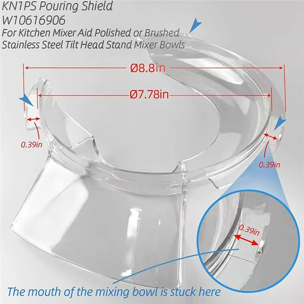 Splash Guard for KitchenAid Tilt-Head Stand Mixers Dishwasher Safe for KitchenAid 4.5-5QT Pouring Cover Mixing Bowl Dump Hoods