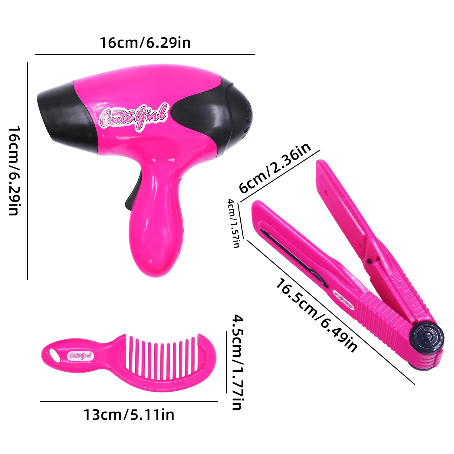 Exquisite Girl Simulation Accessories Children's Dressing Toys Hair Dryer Comb Holder Need to Bring Own Battery makeup toy,princess pretend toys