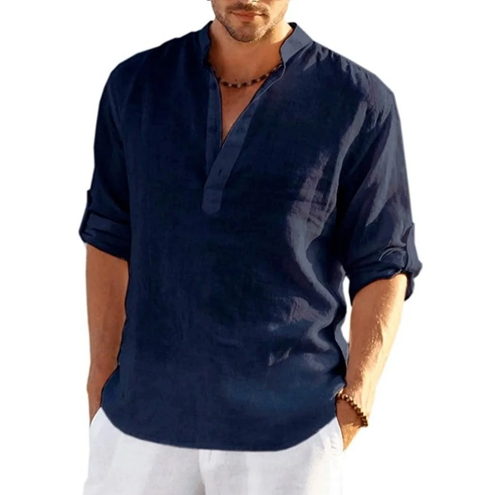Men Linen Long Sleeve Solid Color Loose Casual Shirt Cotton Tops Blouses cotton shirt long sleeve shirt