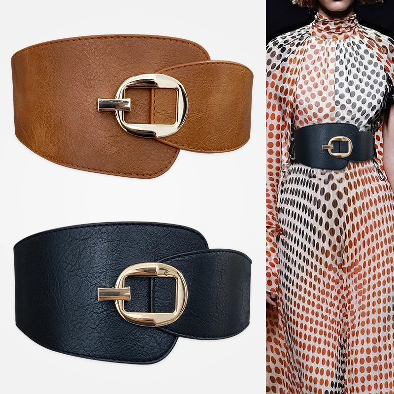 New Women PU Leather Wide Waist Belt High Quality Luxury Big Belts for  Women Retro Stretch Dress Belt Cummerbunds Plus Size Belt