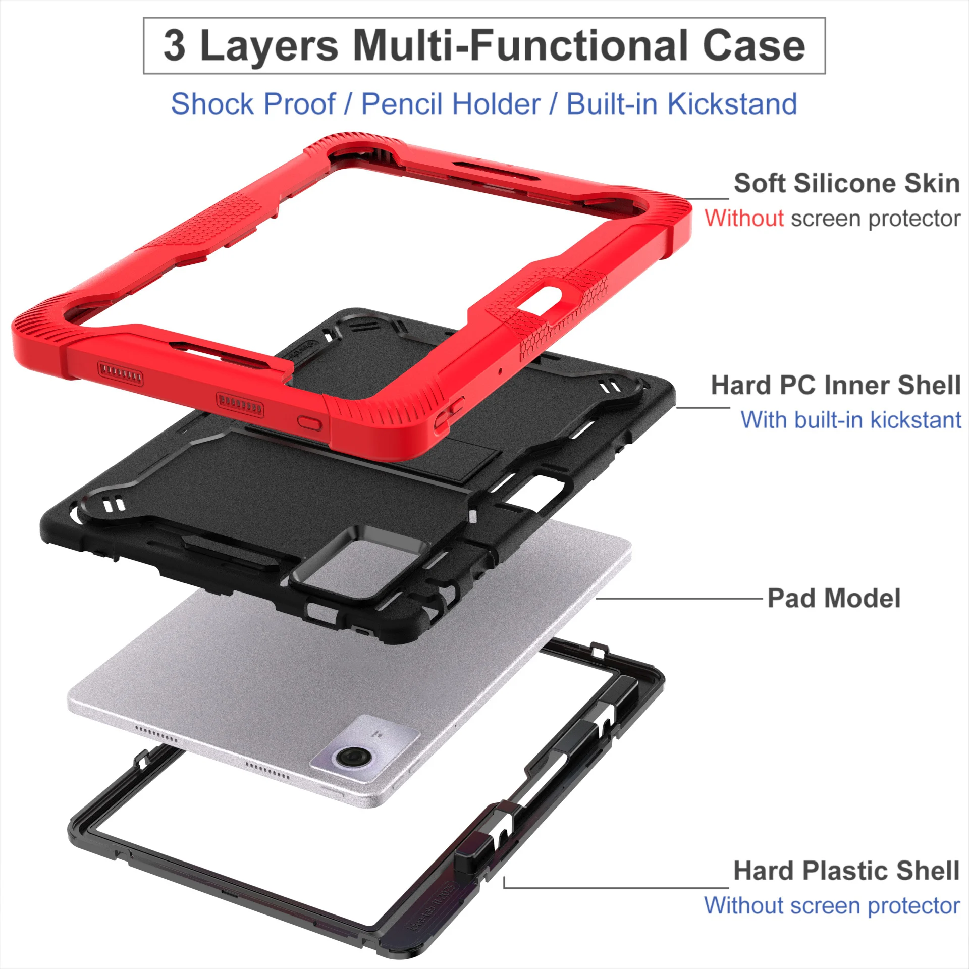 Shockproof Silicone Tablet Cover with Built-in Kickstand & Pen Holder - 11 Inch