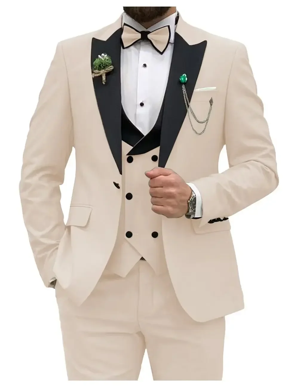 Slim Fit Men Suits Double Groom Formal Business Male Blazer Set Peak Lapel Party Wedding Tuxedo (Jacket+Vest+Pants) 2