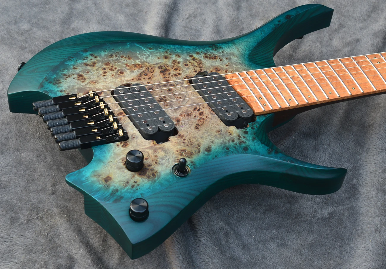 2022 new Fanned frets 7 Strings Headless Electric Guitar Blue burst