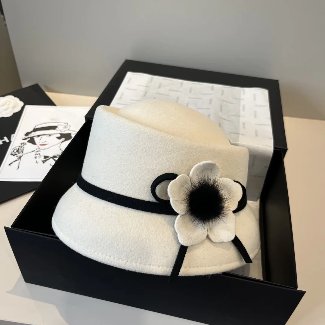 Wool Bucket Hat with Flower Bow Chic Gift for Her Premium Headwear for Weekend Outings Coffee Shop Strolls Trendy Hat