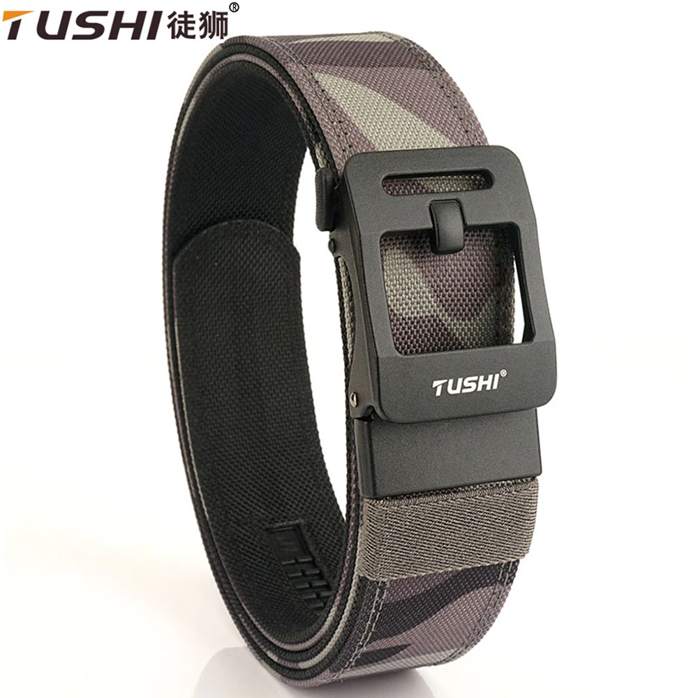 TUSHI New Hard Tactical Gun Belt for Men Metal Automatic Buckle Thick Nylon Police Military Belt Casual Belt IPSC Girdle Male