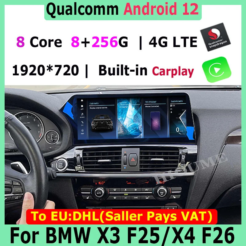 

New 12.5" Android 12 Snapdragon Car Radio Stereo Video Multimedia Player Autoradio for BMW X3 F25 X4 F26 CIC NBT EVO GPS Navi 4G