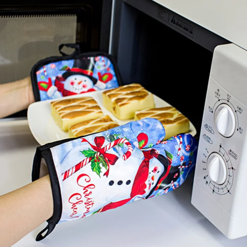Festive Insulated Kitchen Gloves Set - Heat-Resistant Oven Mitts