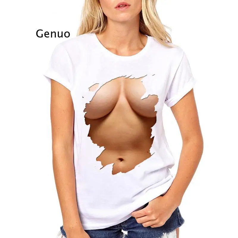 

Summer 2022 Women Cool Tops Casual 3D Boobs Print Short Sleeve O-Neck T-Shirt Sexy Breast Design Print T Shirt