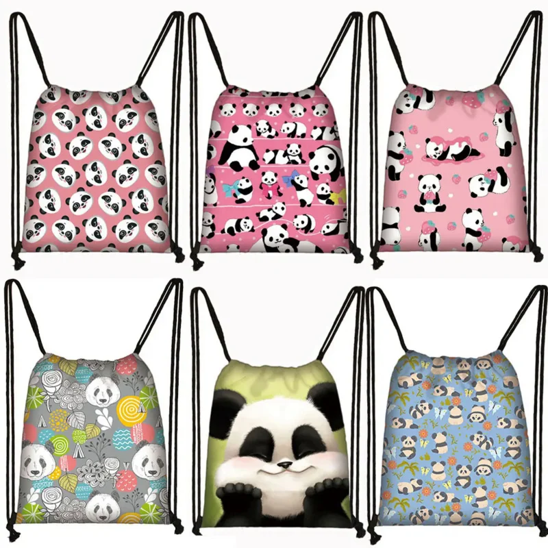 

Kawaii Panda Drawstring Women Casual Backpack Canvas Storage Travel Bags Girls Daypack Bookbag Ladies Shoes Holder Gift