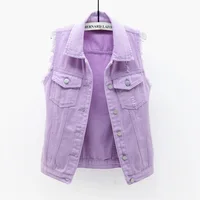 Women big size 6XL Denim Vest Sleeveless Waistcoat Students Casual Tops Jeans Jackets Red Pink Purple Yellow Blue White Jacket 3
