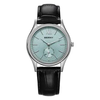BERNY Men's Watches Slim Luxury Classic Stylish Dress Quartz Watch Fashion Elegance Leather Band Wristwatch