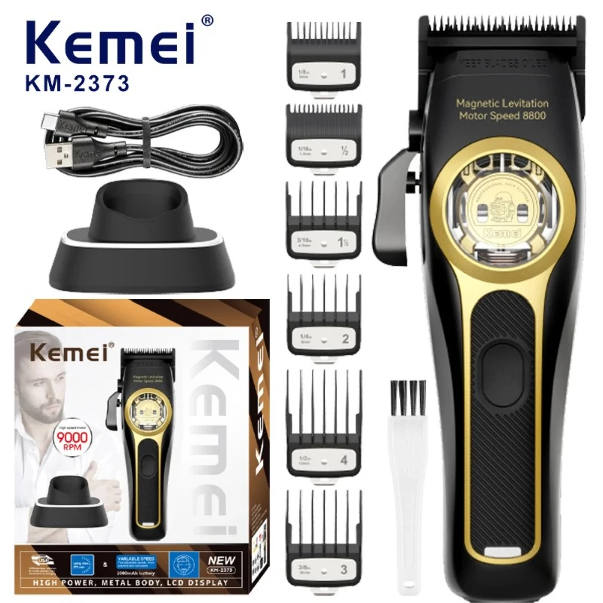 Hair Clipper hair clipper hair trimmer Kemei Hair Trimmer Professional Hair Clipper Maglev Motor Haircut Machine Charging Base Clipper Trimmer for Men KM-2373