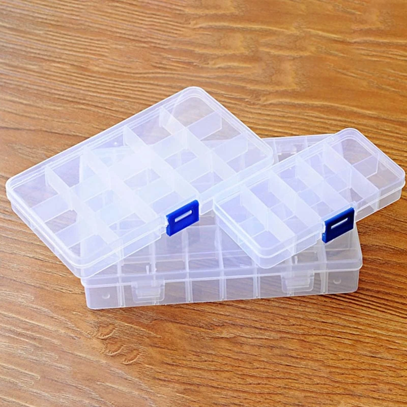 Portable Transparent Storage Box 10/15/24 Grids Plastic Clear
