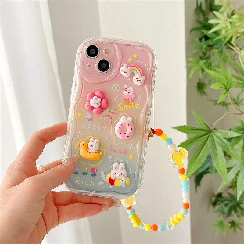 Elegant Gradient 3D Rabbit Chain Phone Case Cover